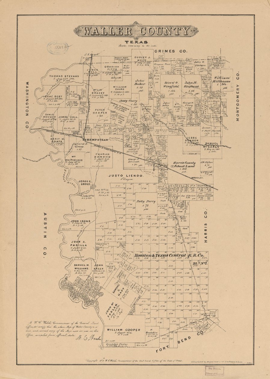 Waller County, Texas by W. C. Texas. General Land Office; Walsh