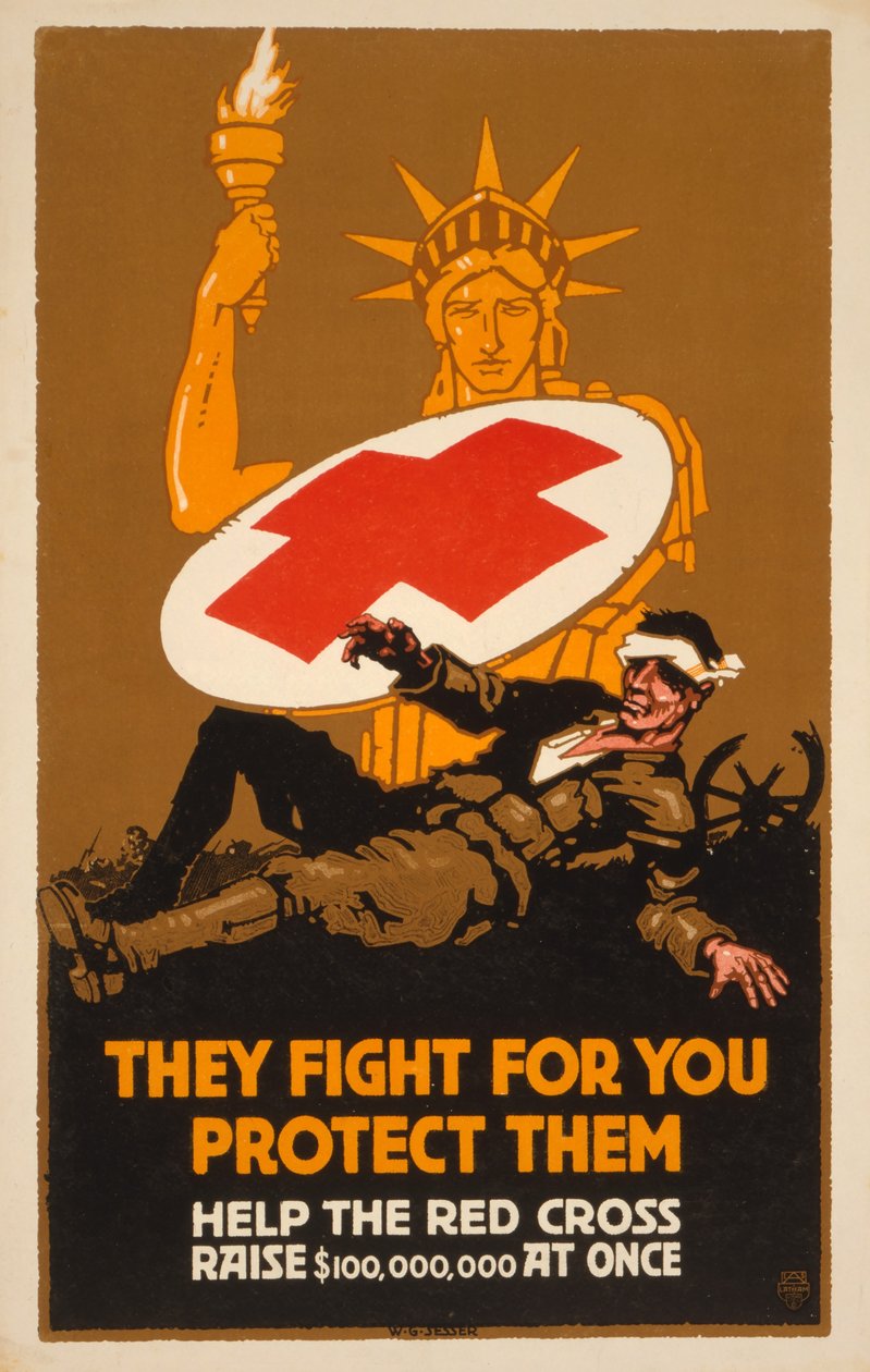 Fundraising Poster for the Red Cross, pub. 1917 by W. G. Sesser