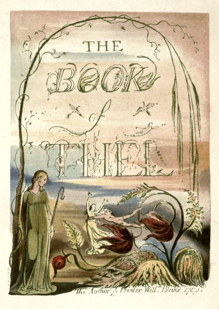 Illustration from William Blake, painter and poet by Richard Garnett, identified as The Book of Thel, title-page by W. Griggs after William Blake