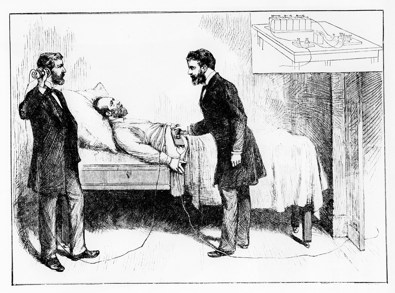 President Garfield lies with an undetected bullet in him, 1881 by W. Shinkle
