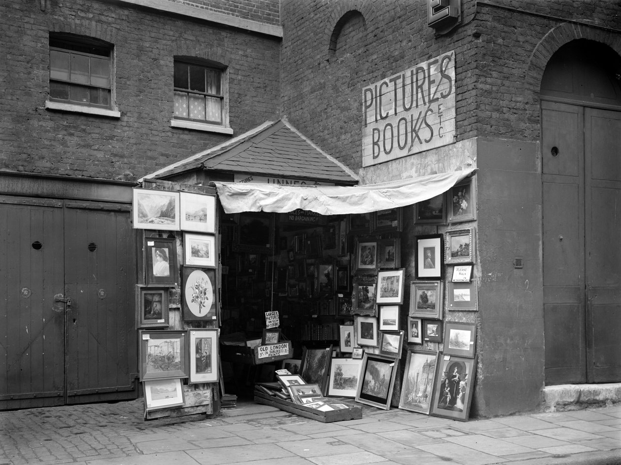 Framed Pictures Displayed Outside a Second Hand Book and Picture Shop, London by WA Clark