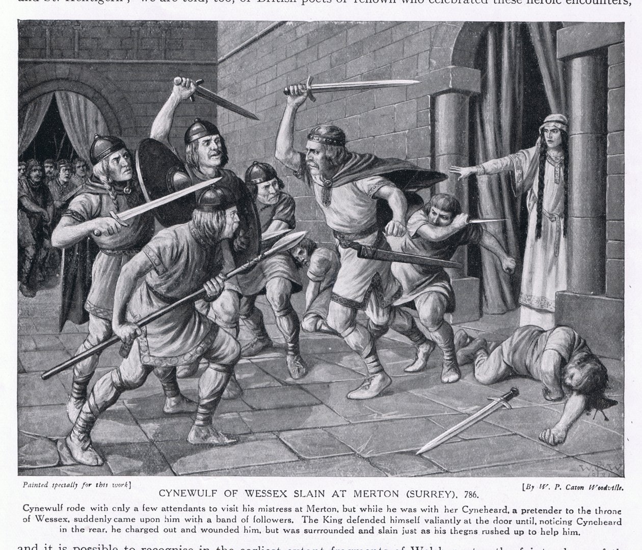 Cynewulf of Wessex slain at Merton, Surrey AD786 by W.P. Caton Woodville