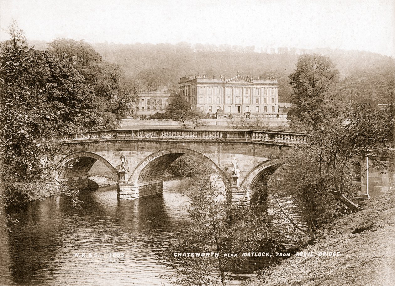 Chatsworth House and the bridge over the River Derwent, Derbyshire, 1853 by WR and S