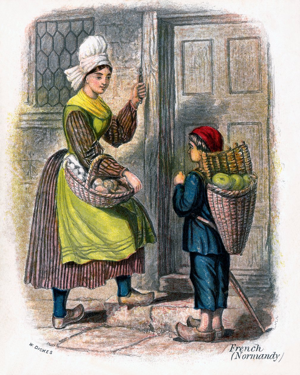 French Woman and Child Selling Fruit by W Dickes