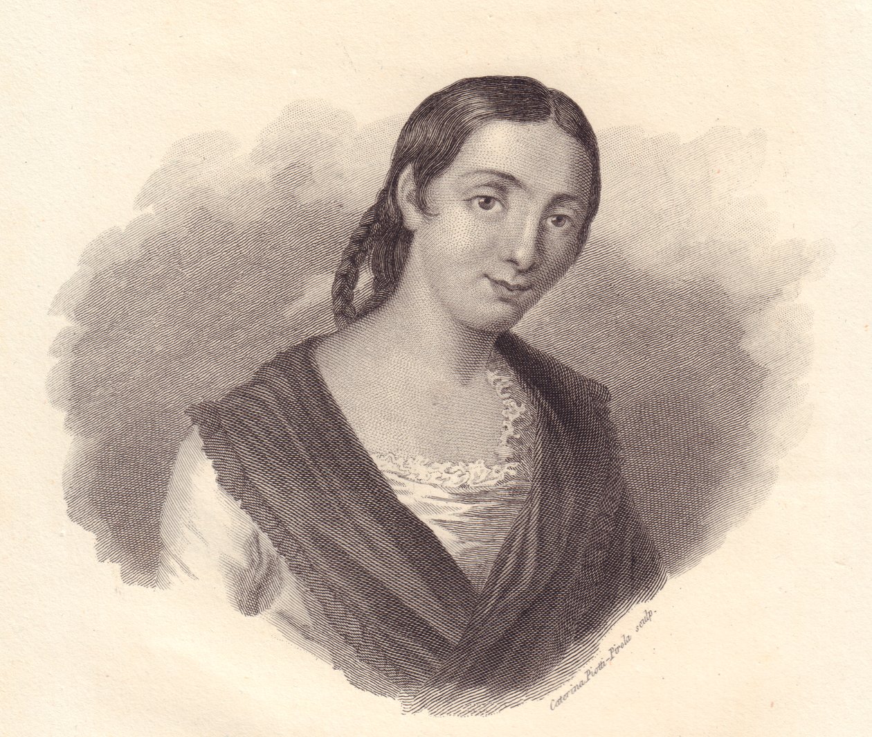Portrait of Italian writer Giustina Renier Michiel, copper engraving by John Ward Dunsmore
