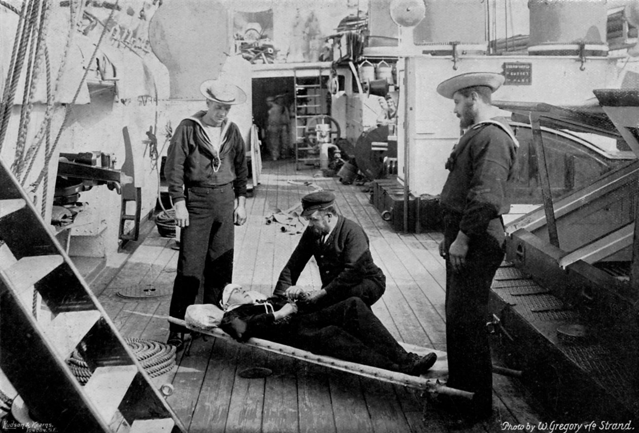 Ambulance drill on board the cruiser HMS Tartar, 1896 by W Gregory