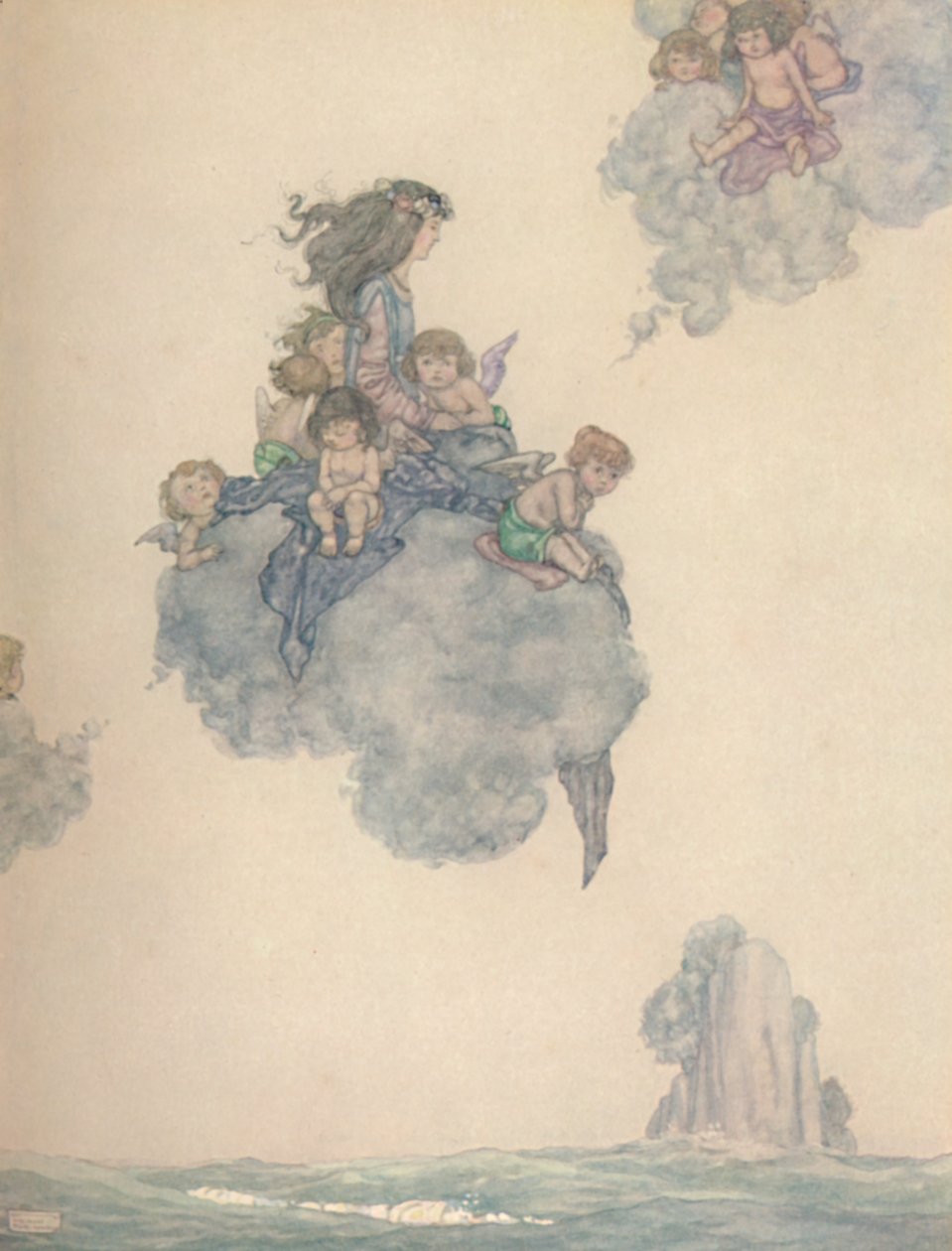With The Rest of Her Children of Air, Soared High Above the Rosy Cloud by William Heath Robinson