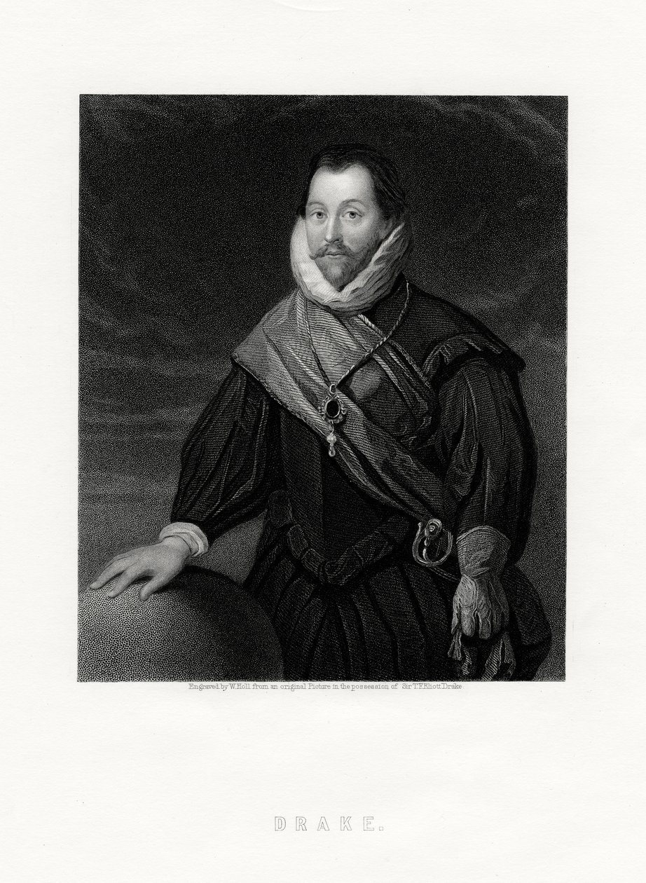 Sir Francis Drake, English privateer, navigator, naval pioneer, politician by W. Holl