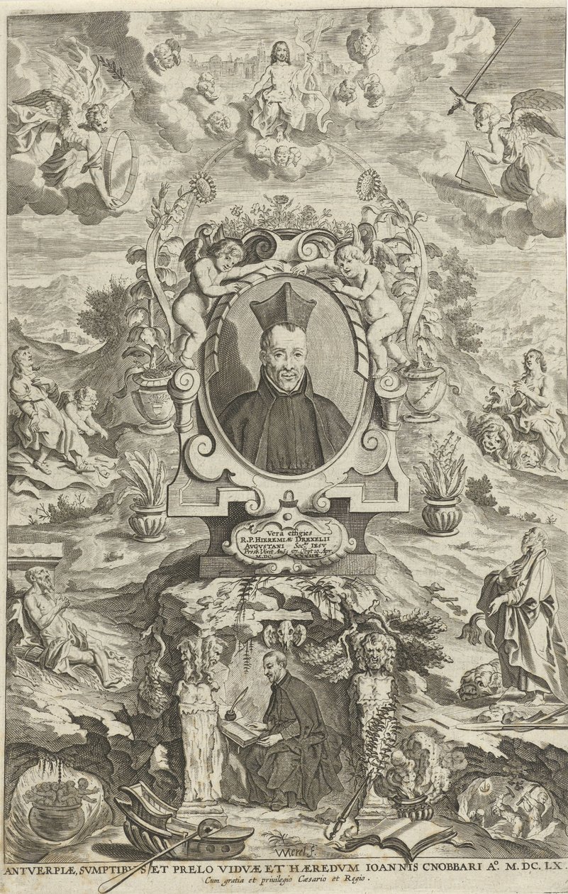 Portrait of Jeremias Drexel Title Page for: J. Drexel, The Sunflower or The Conformity of the Human Will with the Divine, 1660 by W Merel van