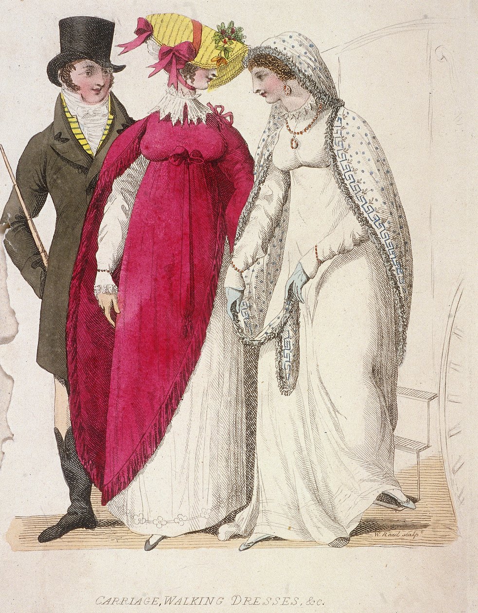 Two Women Wearing Walking Dresses Accompanied by a Man, c1810 by W Read