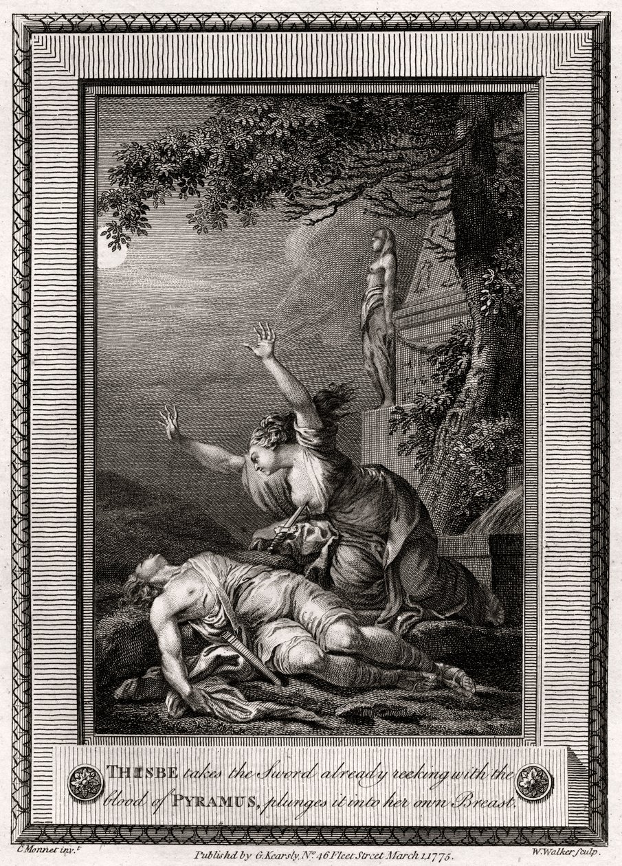 Thisbe takes the Sword already reeking with the blood of Pyramus, plunges it into... by W. Walker
