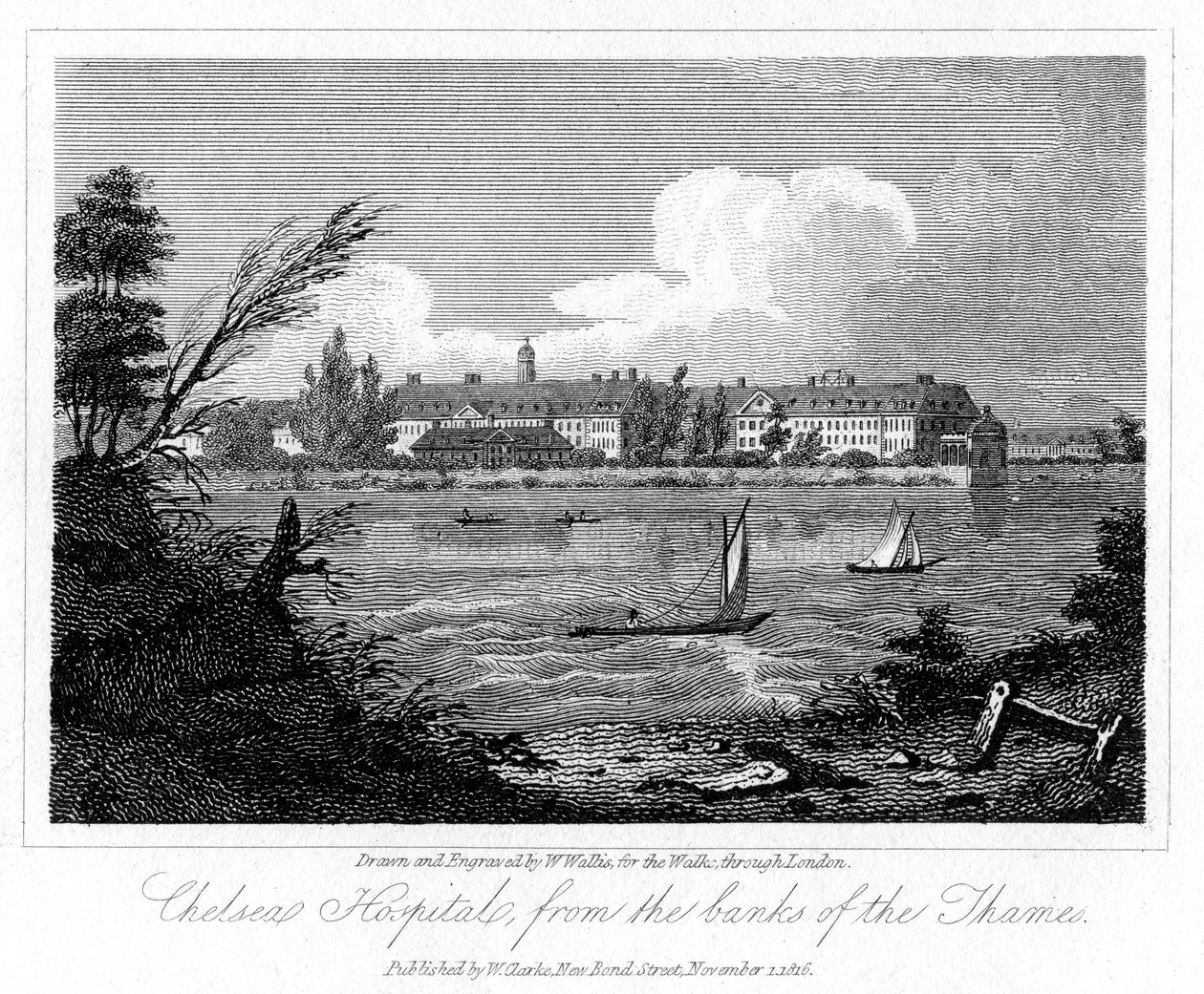 Chelsea Hospital, from the Banks of the Thames, London by W. Wallis