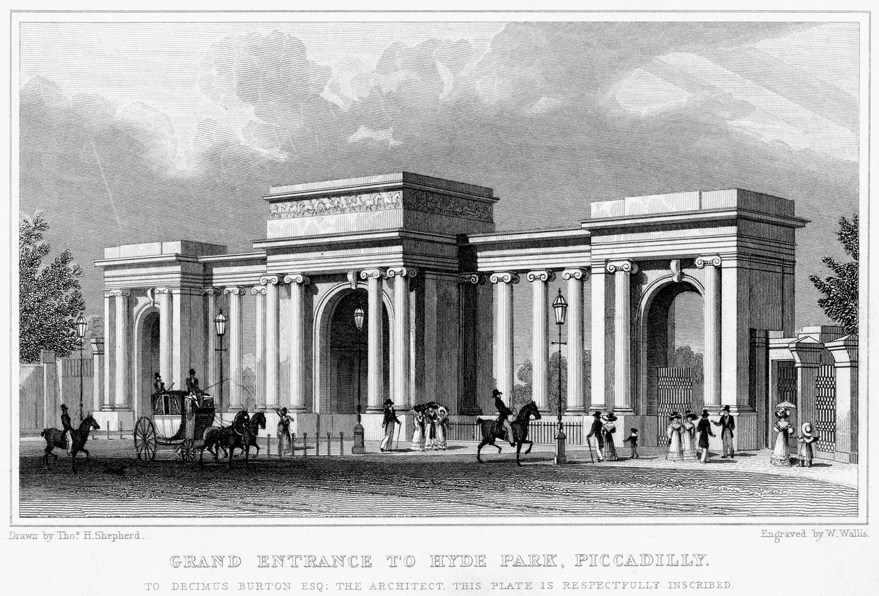 Grand Entrance to Hyde Park, Piccadilly, Westminster, London, 19th Century by W. Wallis