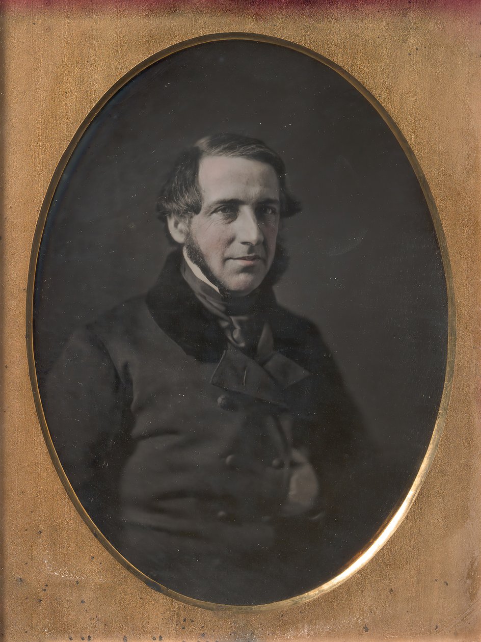 Middle-aged Man with Chinstrap Beard, Hand Tucked Inside Buttoned Jacket by W. and F. Langenheim
