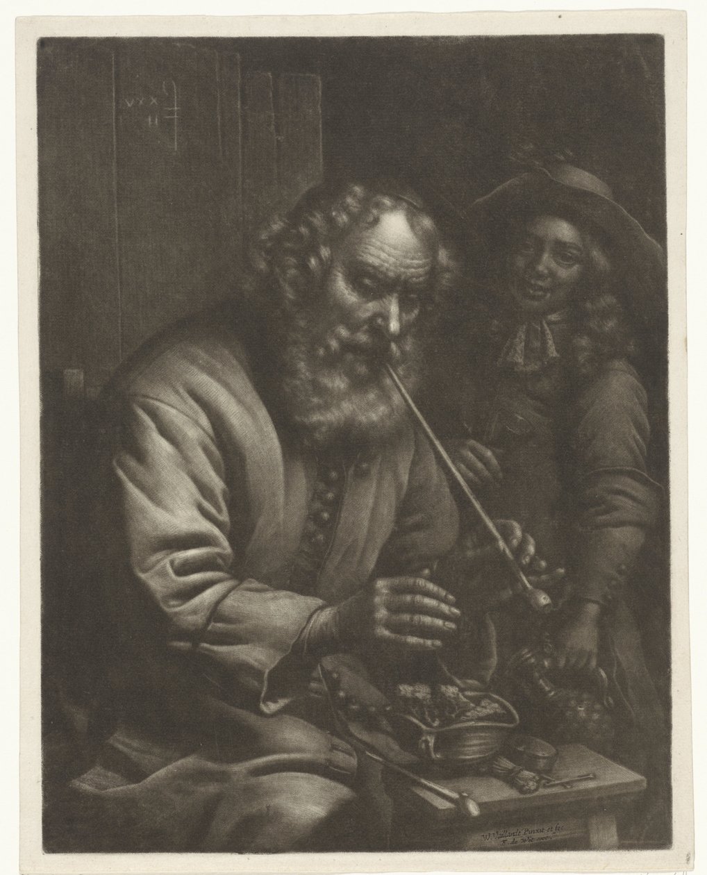 Old Man Smoking and Warming His Hands by Wallerant Vaillant