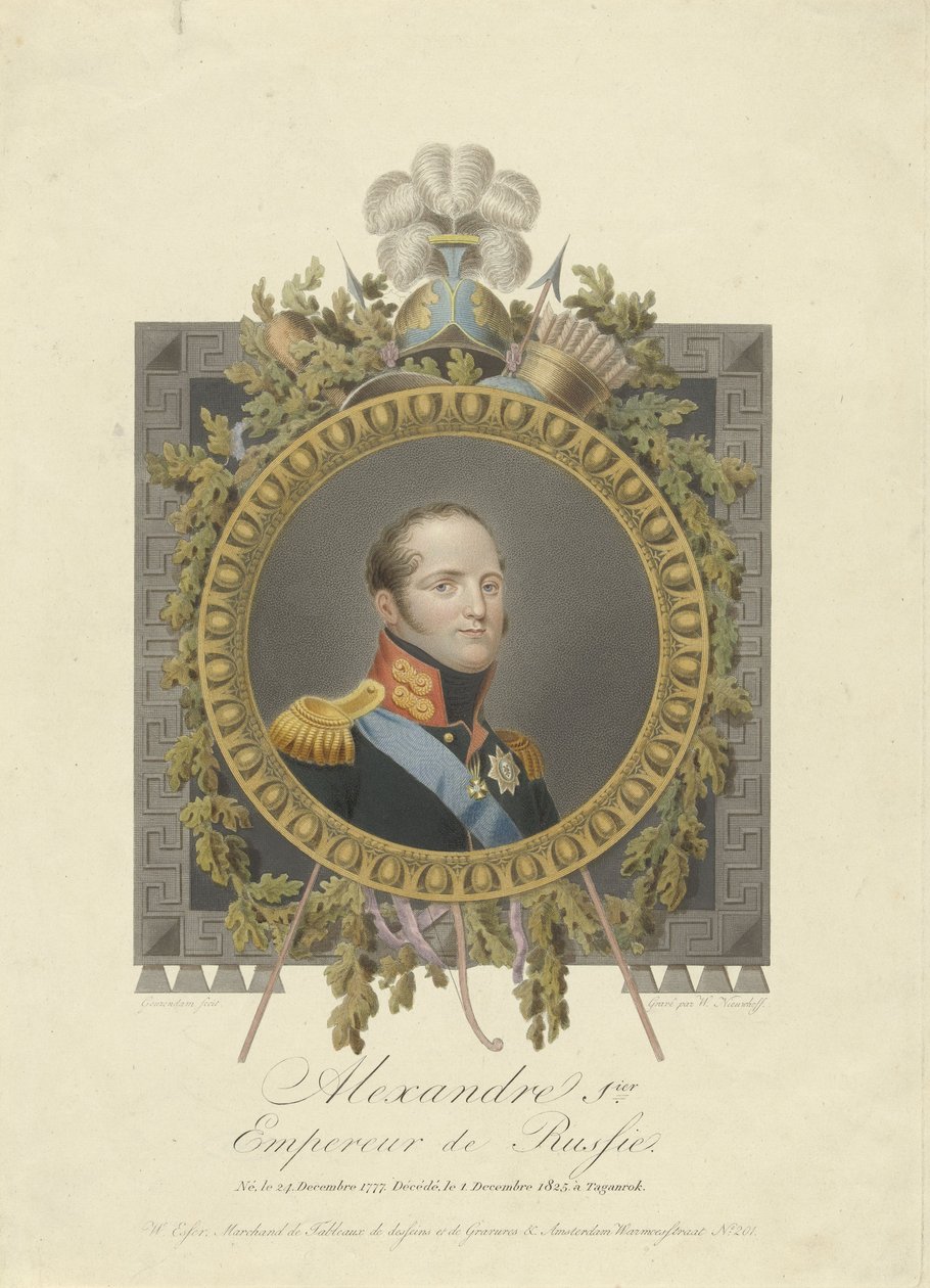 Portrait of Tsar Alexander I of Russia by Walraad Nieuwhoff