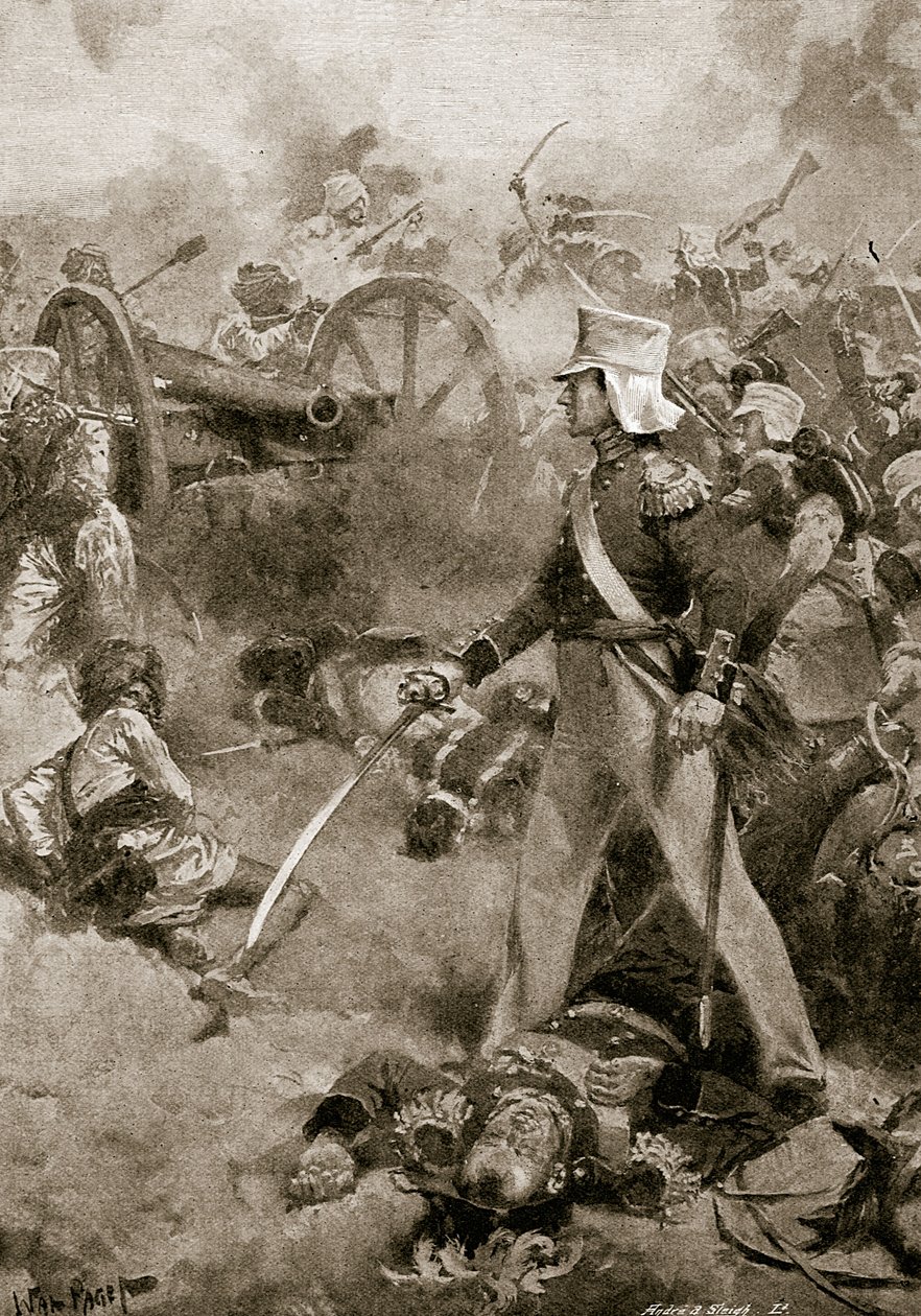 Chillianwala, January 13th 1849: The body of Pennycuick guarded by his son by Walter Stanley Paget