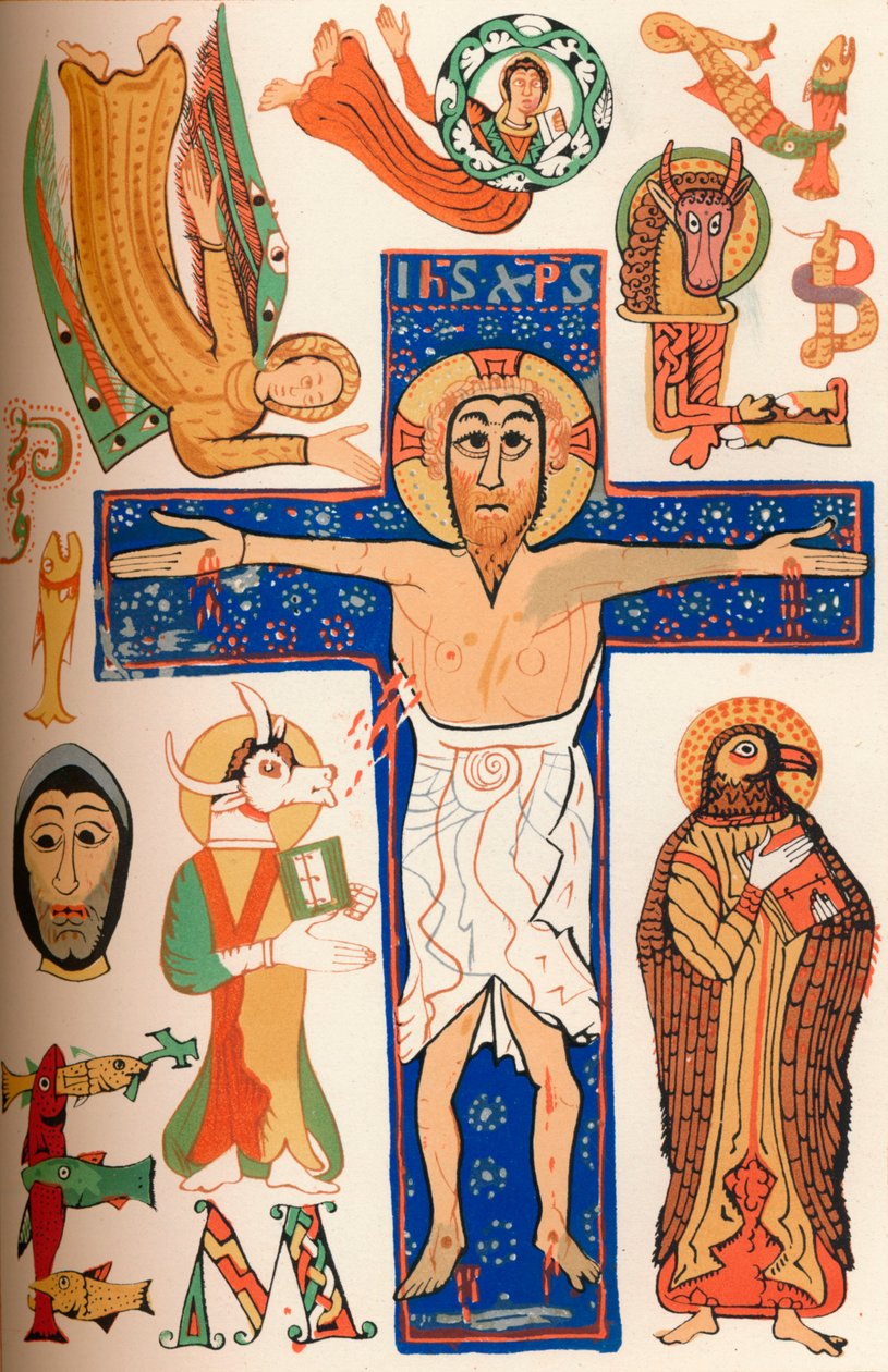 Crucifixion with decorated letters, c. 790 AD, 1849 by Walter