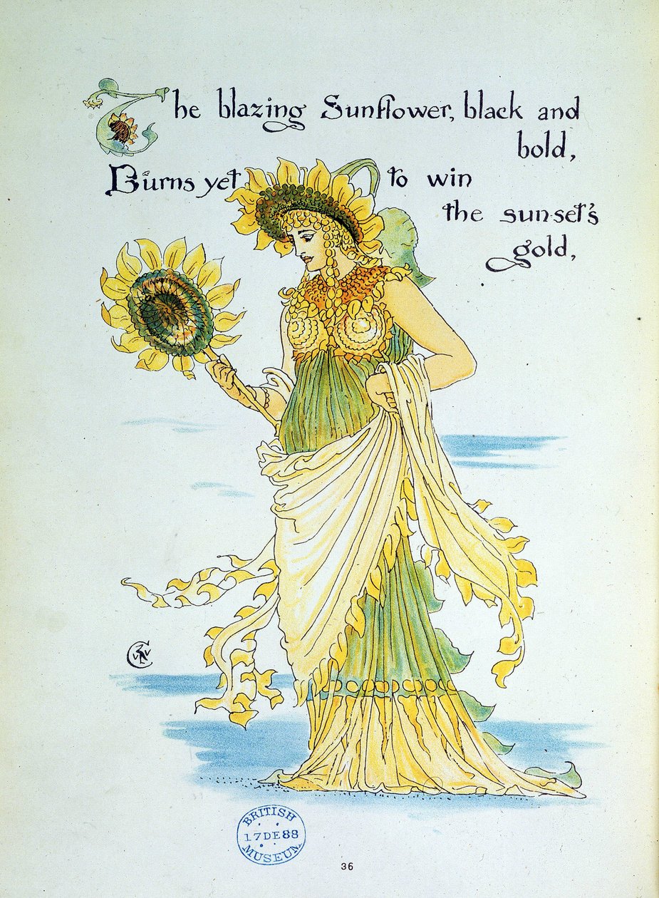 The Sunflower (Sun) Personified in a Young Woman Dressed in Yellow and Green, Plate 36 from 