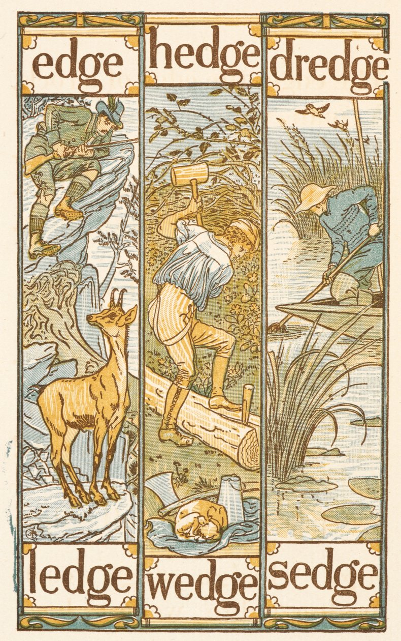 Rhyming words ending in the letter E. The Golden primer by Walter Crane