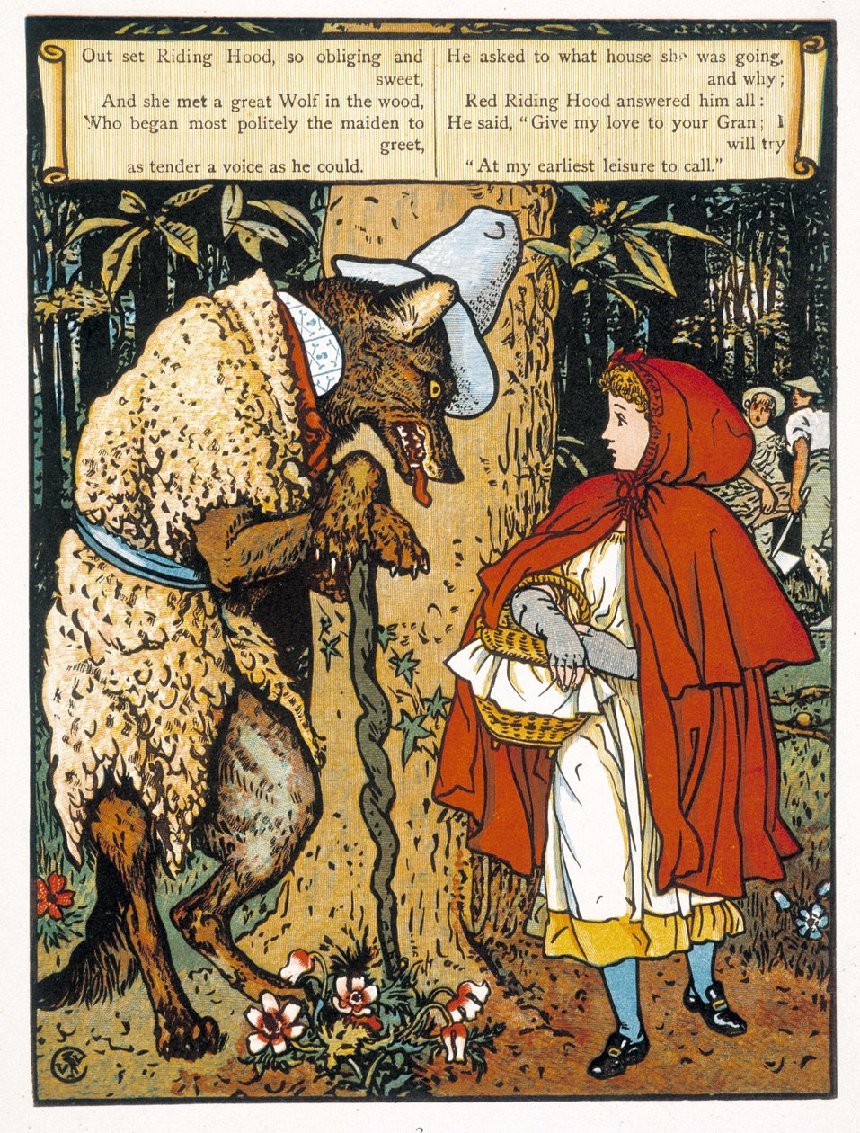 The Little Red Riding Hood (encounter with the wolf) - by John Lane, Walter Crane