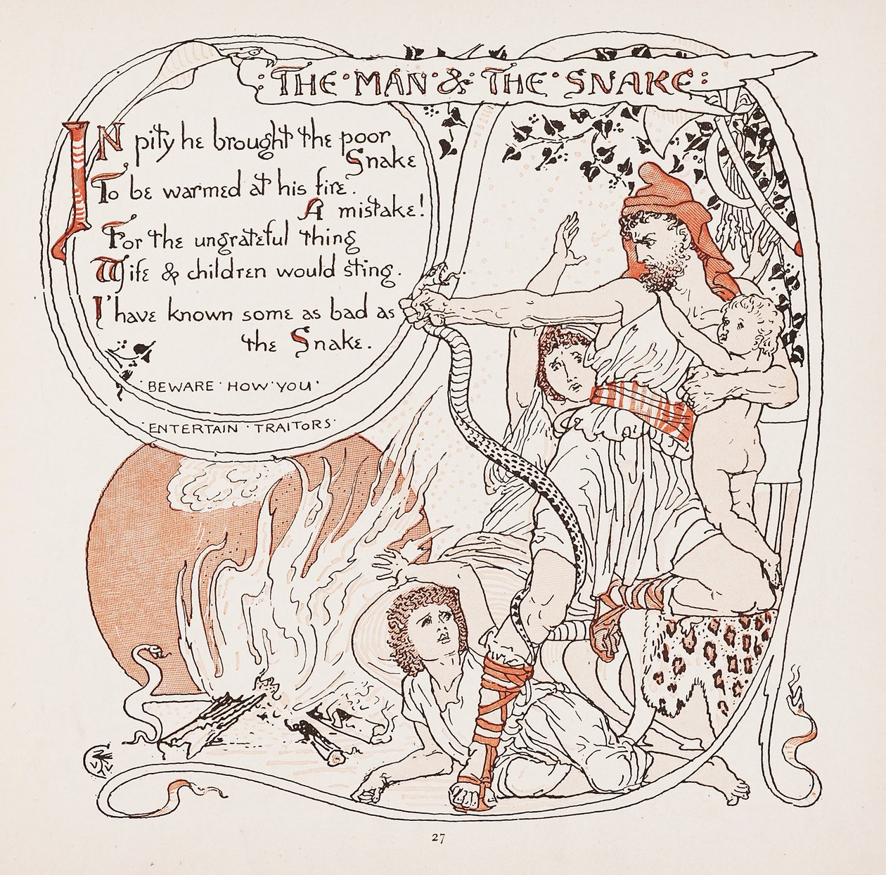 The Man and The Snake, illustration from Aesop