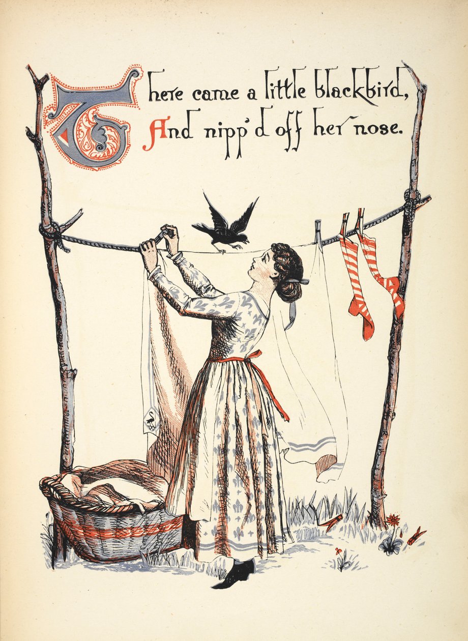 There Came a Little Blackbird, and Nipped Off Her Nose by Walter Crane