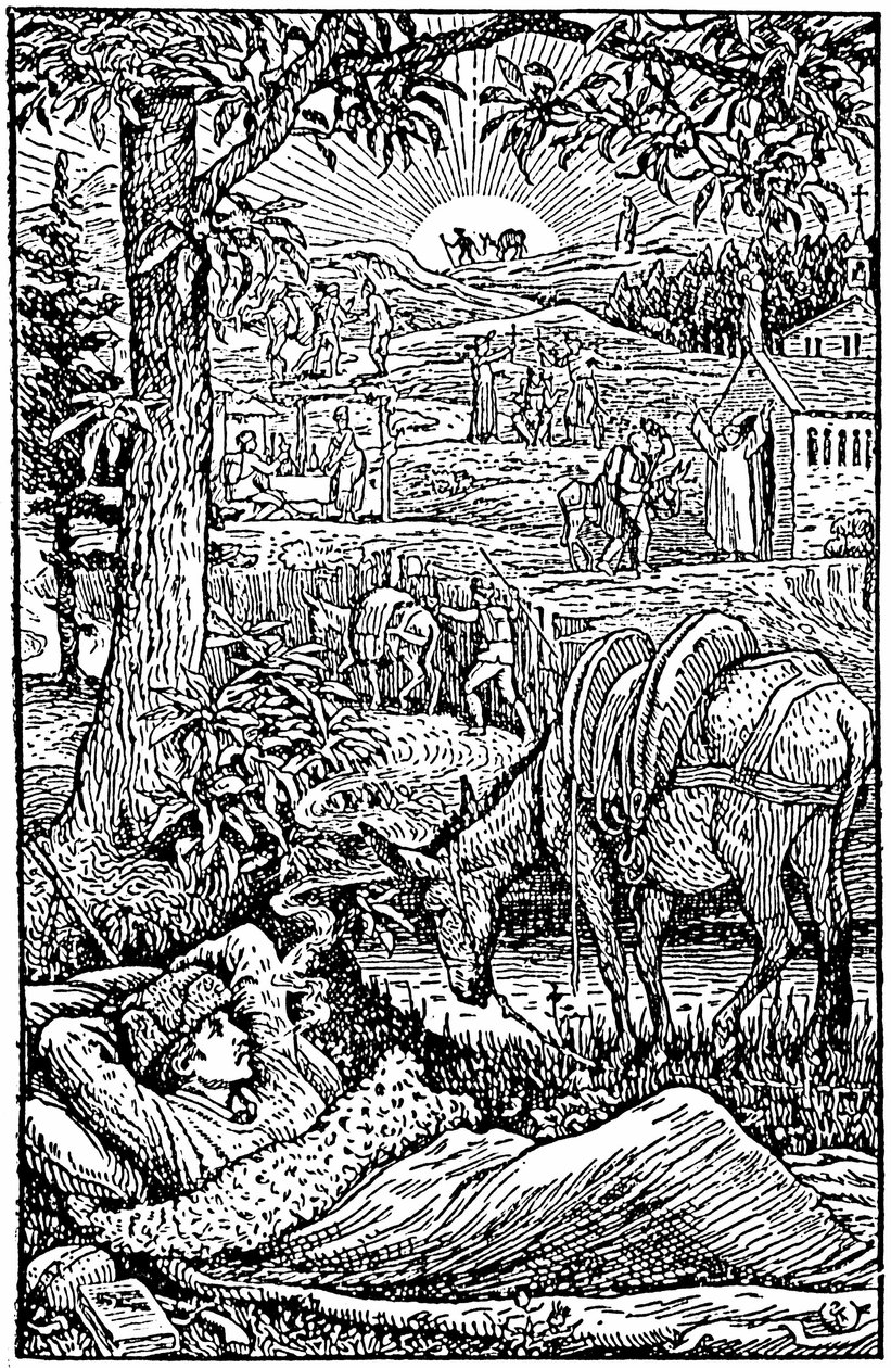 Travels with a Donkey in the Cevennes by Robert Louis Stevenson, Frontispiece of the First English Edition (1879) by Walter Crane