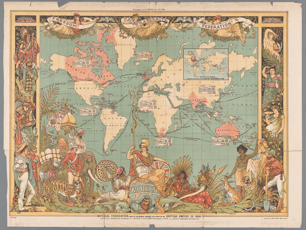 World Map with the Colonial British Empire, 1886 by Walter Crane