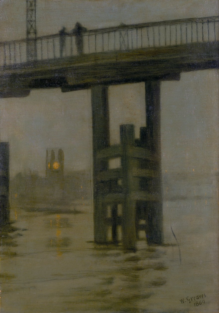 Battersea Bridge - Misty Moonlight by Walter Greaves
