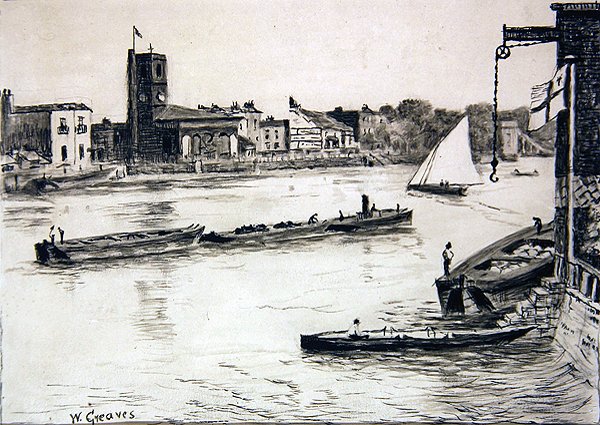 Chelsea Old Church from Battersea by Walter Greaves