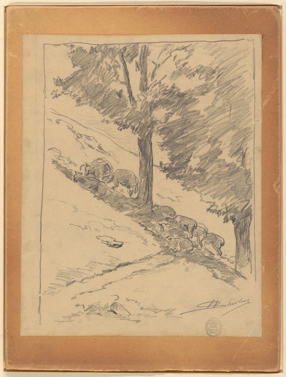 Sheep on a Hillside by Walter Shirlaw