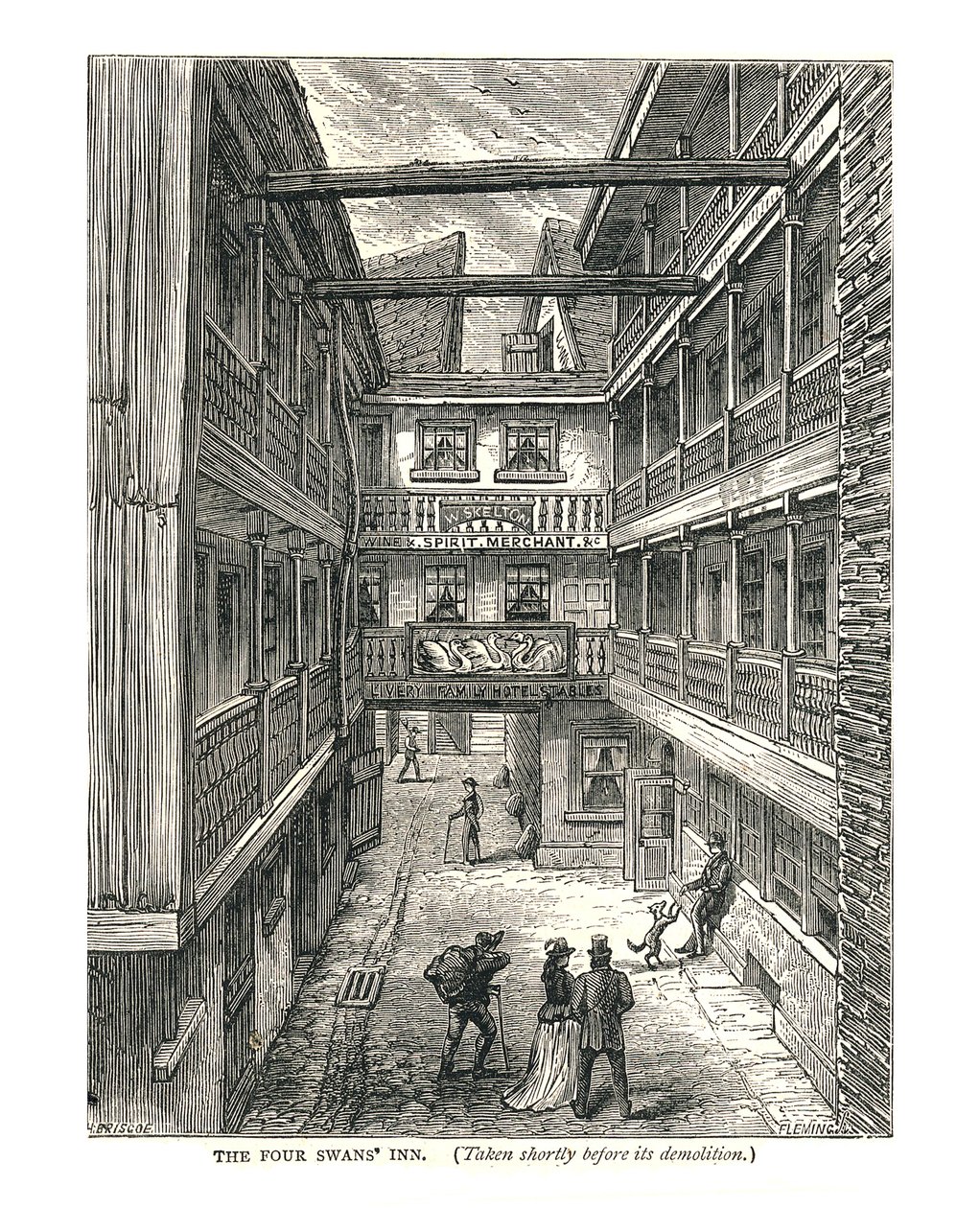 The Four Swans Inn Shortly Before Demolition by Walter Thornbury