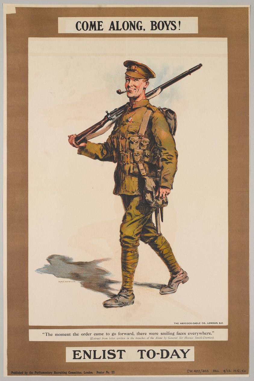 Come Along, Boys! Enlist Today by Walter Wallor Caffyn