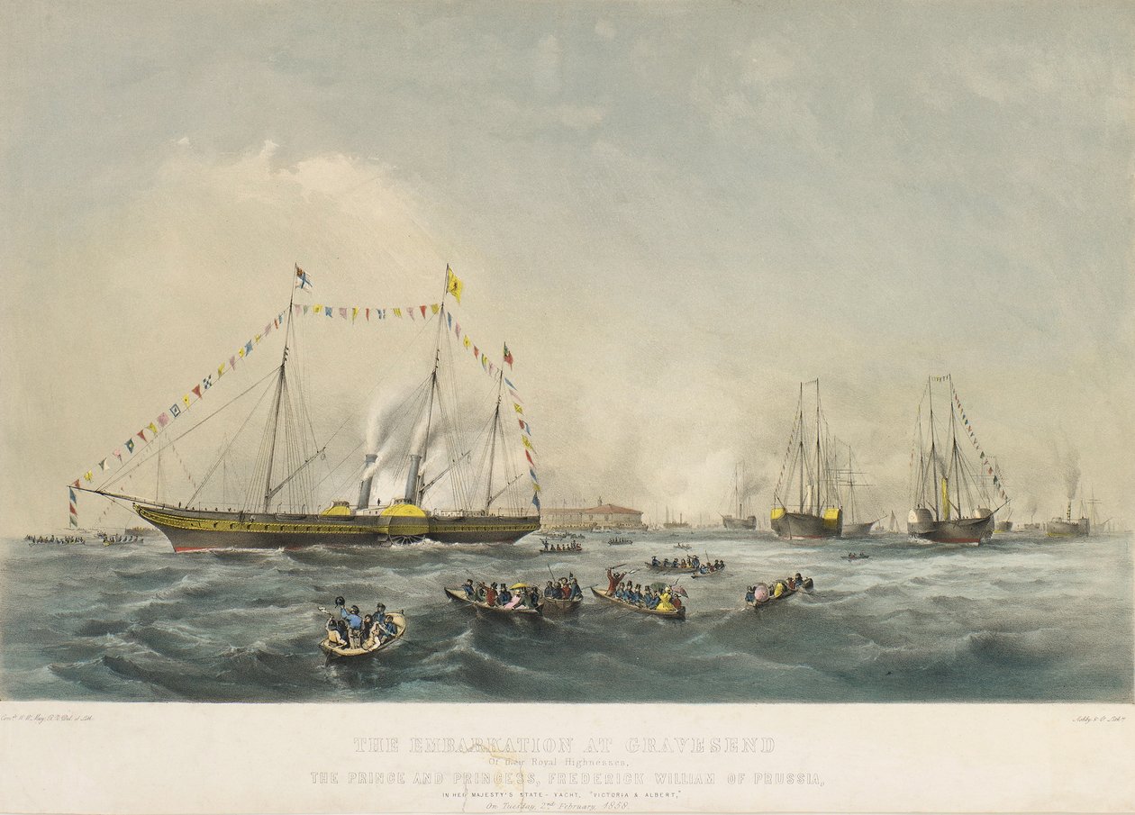 The Boarding of Prince Frederick William IV of Prussia and His Wife Elizabeth of Bavaria on Board the Ship Victoria and Albert, at Gravesend, England by Walter William May