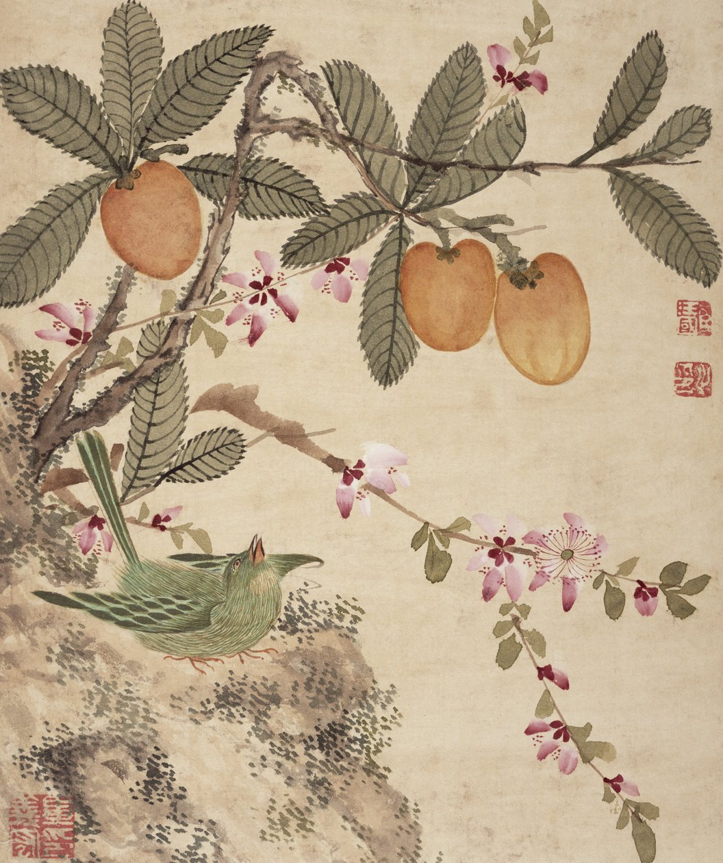 One of a Series of Paintings of Birds and Fruit, late 19th century by Wang Guochen
