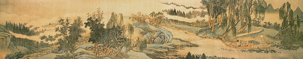 Handscroll depicting a landscape with the colophon poem, Fishing in Willow Brook, Chinese by Wang Hui