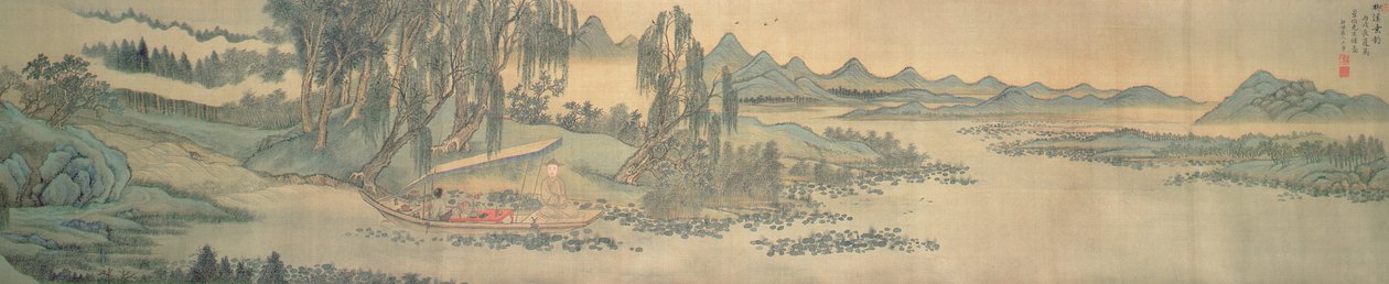 Handscroll depicting a landscape with the colophon poem, Fishing in Willow Brook, Chinese by Wang Hui