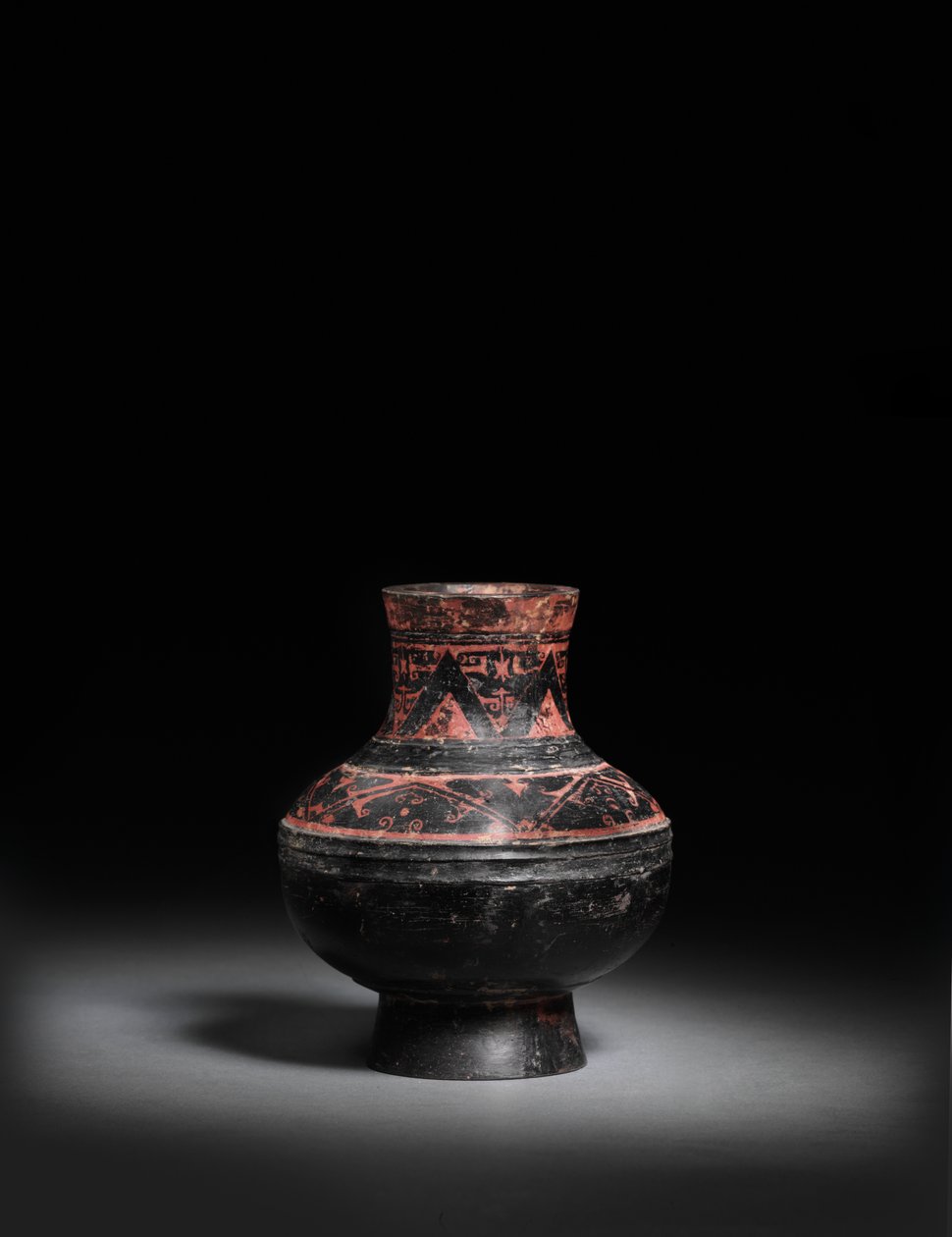 Small Red-Painted Black-Lacquered Black Pottery Jar, Hu by Warring States period Chinese School
