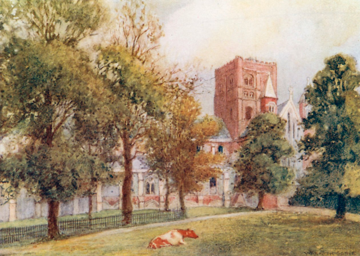 St Albans Cathedral: The Norman Tower by Warwick (after) Goble