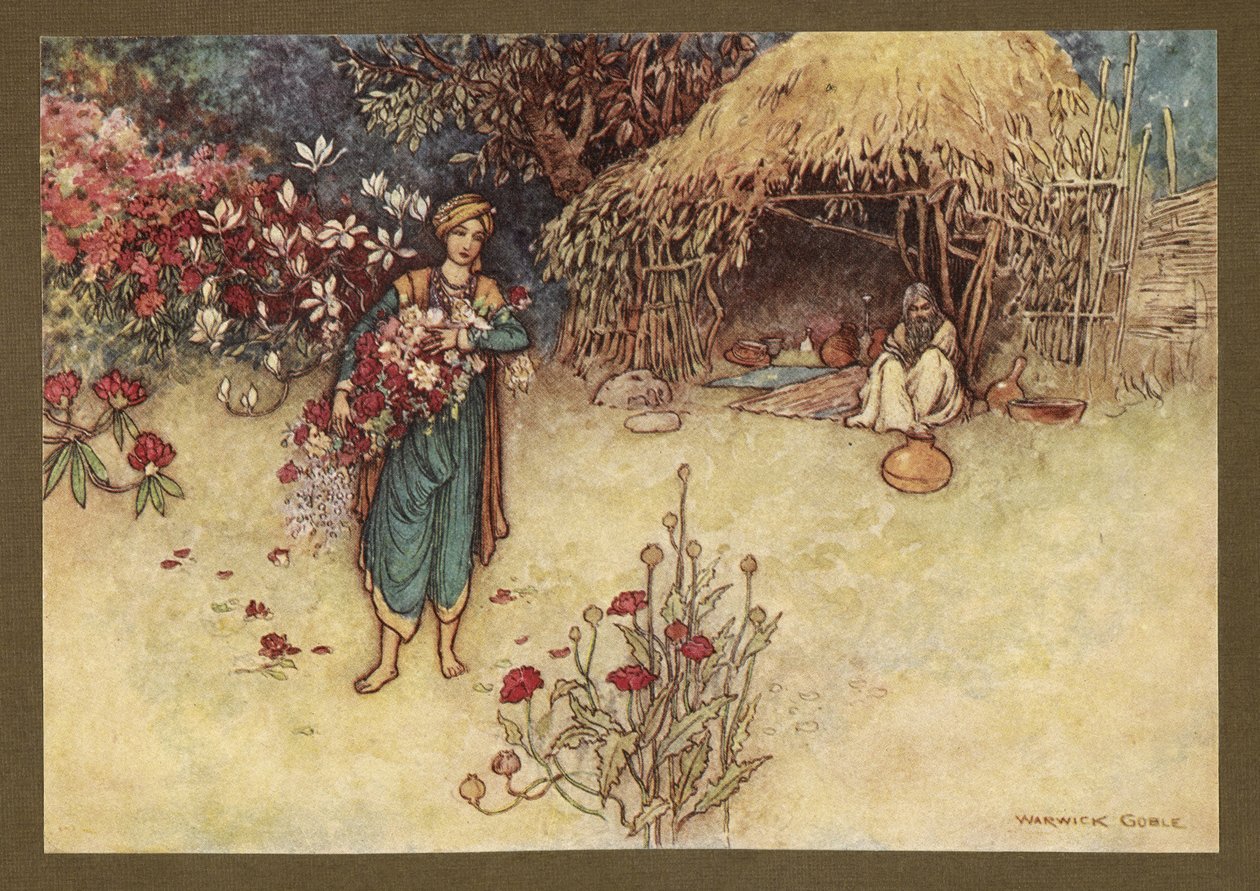 At Dawn He Used to Cull Flowers, from Folk-Tales of Bengal by Warwick Goble