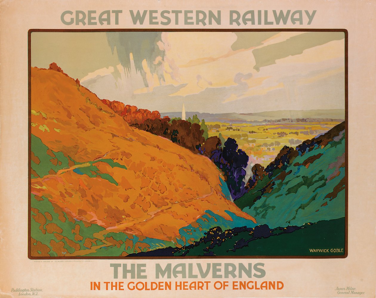 The Malverns, poster advertising the Great Western Railway by Warwick Goble
