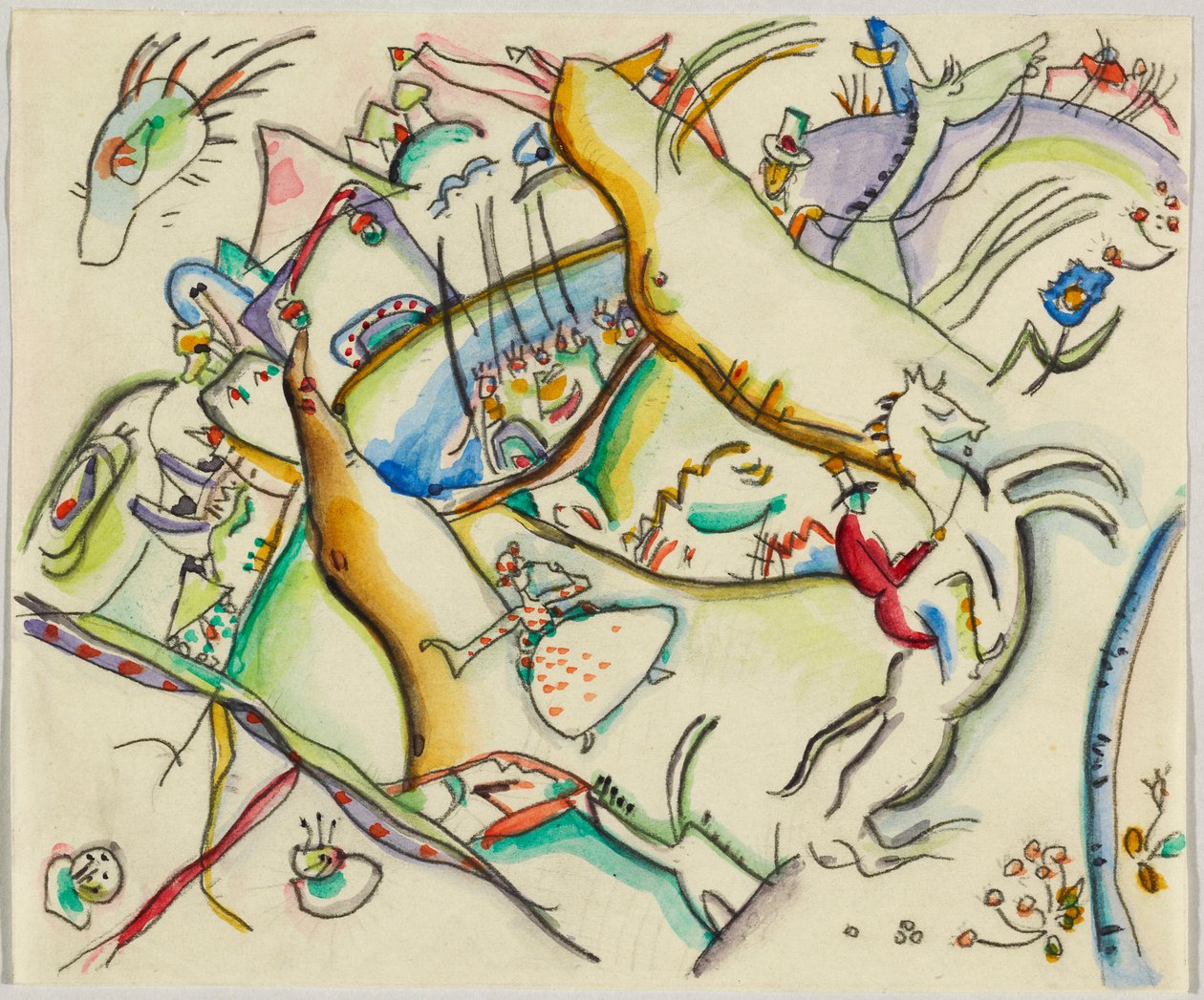 Watercolor for Etching III; Landscape with Riders by Wassily Kandinsky