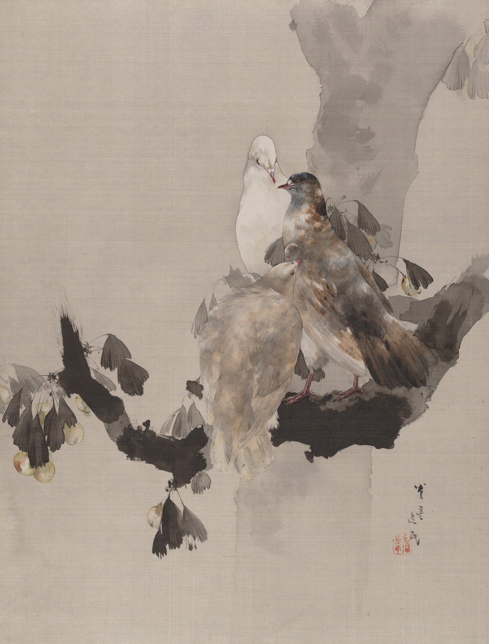 Pigeons in a Tree by Watanabe Seitei