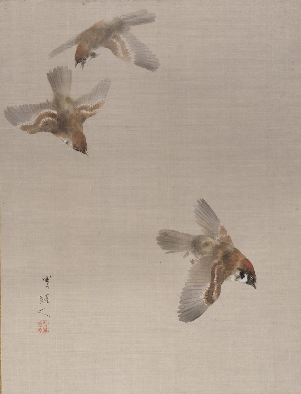 Sparrows Flying by Watanabe Seitei