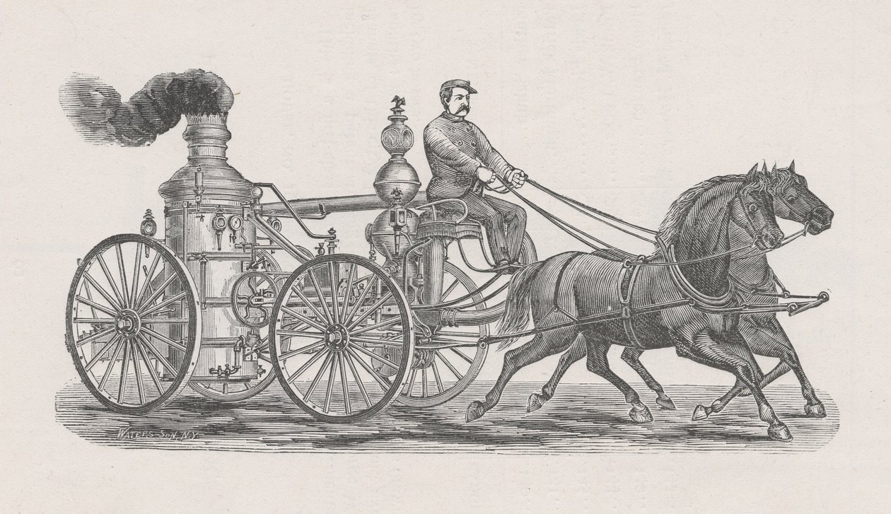 Illustration of Steamer R.A. Williams No.17 Fire Engine, from Report of the Board of Police, in the Fire Department, to the Common Council of the City of Chicago, pg. 60., 1872 by Waters and Son Waters and Son