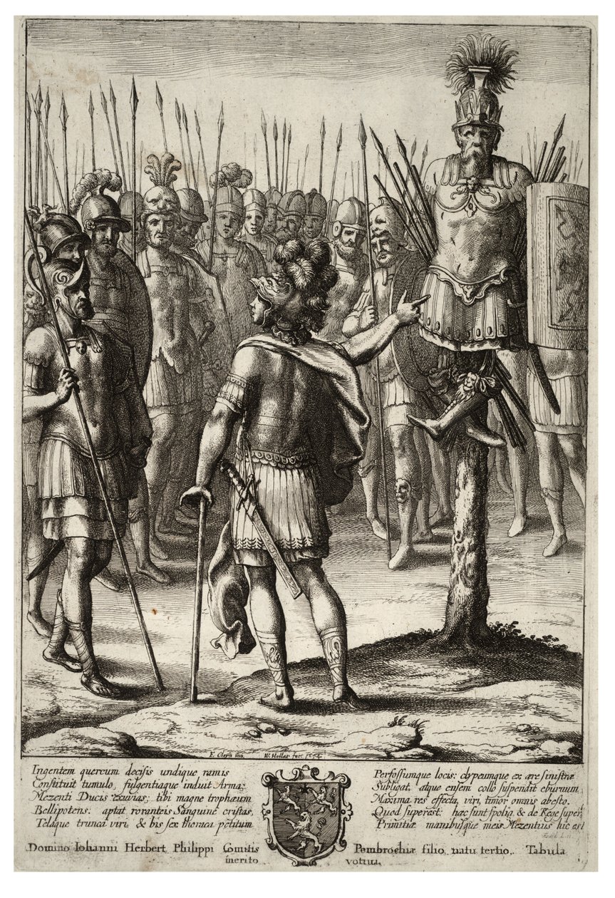 Aeneas Erects a Trophy of the Weapons of Mezentius. State 2 by Wenceslaus Hollar