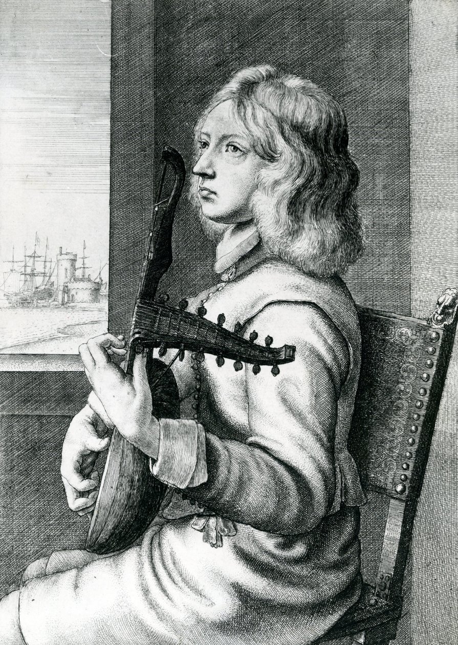 Baroque Lute Player by Wenceslaus Hollar
