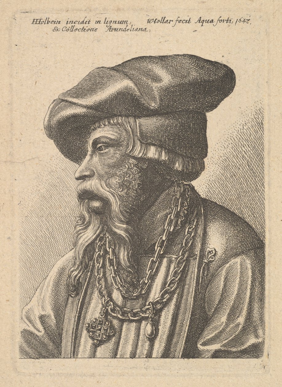 Bearded man with chain necklace by Wenceslaus Hollar