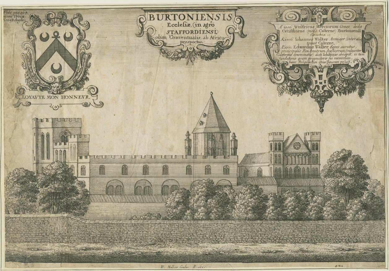 Burton-upon-Trent Abbey, copper-plate engraving, 1661 by Wenceslaus Hollar